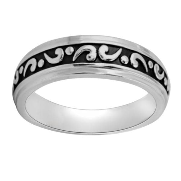 Bridal Symphony Sterling Silver Mens Engraved Black Antiqued Wedding