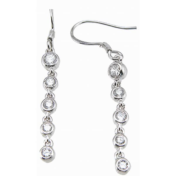 Sterling Silver Cubic Zirconia Tiffany Style Bezel Earrings Sterling Silver Cubic Zirconia Tiffany Style Bezel Earrings