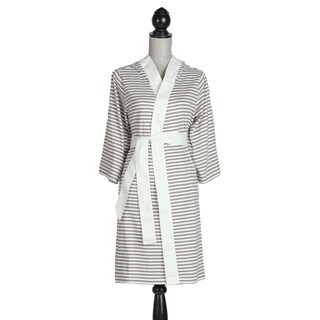Women's Organic Cotton White and Tan Stripe Bath Robe