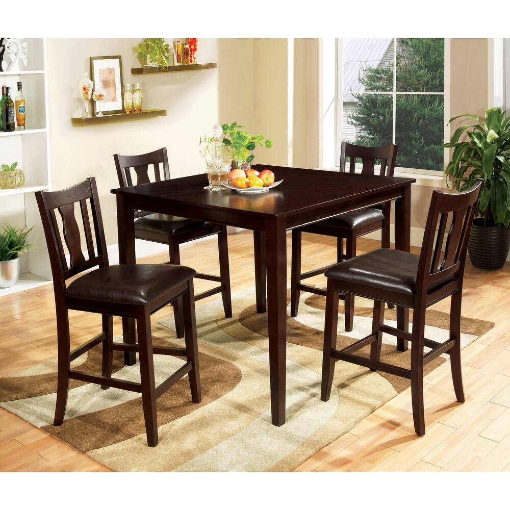 Pyon Transitional Walnut Solid Wood 5-Piece Counter Height Dining Set by Furniture of America