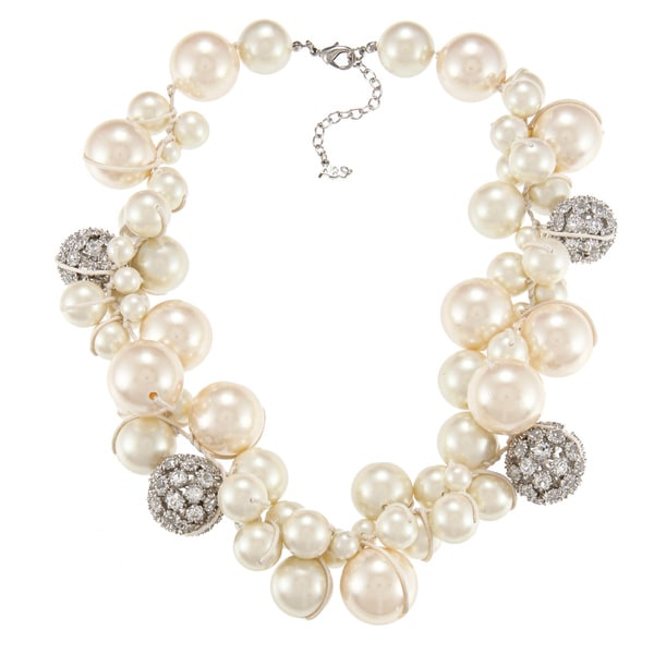 ABS by Allen Schwartz Silvertone Cluster Pearl CZ Fashion Necklace ABS by Allen Schwartz Fashion Necklaces