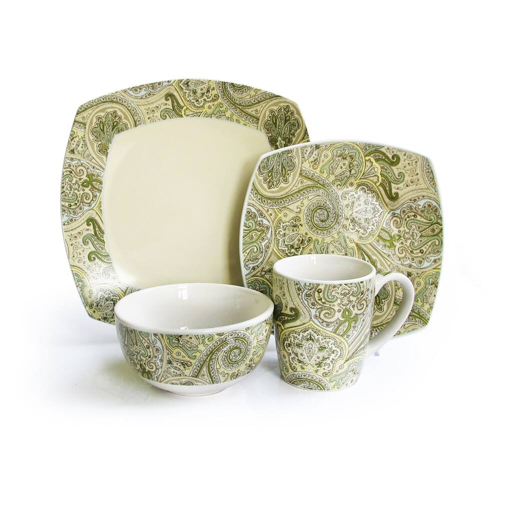 Waverly Green/ Ivory Paisley 16-piece Dinnerware Set