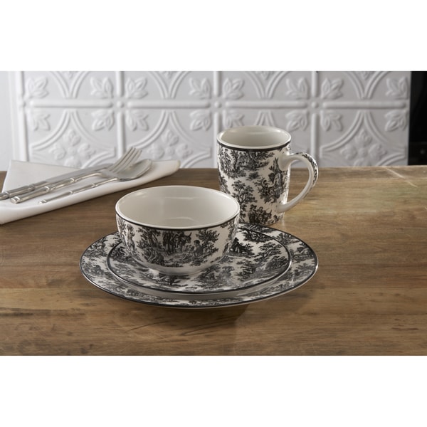 Waverly Country Life Black 16-piece Dinner Set