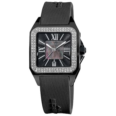 Akribos XXIV Women's Square Ceramic Case and Rubber Black Strap Quartz Watch
