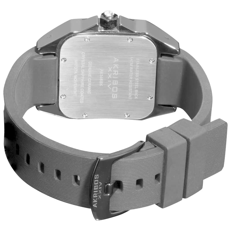Akribos XXIV Women's Square Ceramic Case and Rubber Black Strap Quartz Watch
