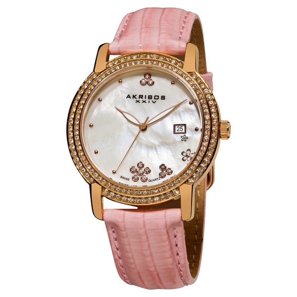 Akribos XXIV Women's Swiss Quartz Crystal Mother of Pearl Leather strap Watch Akribos XXIV Women's Akribos XXIV Watches