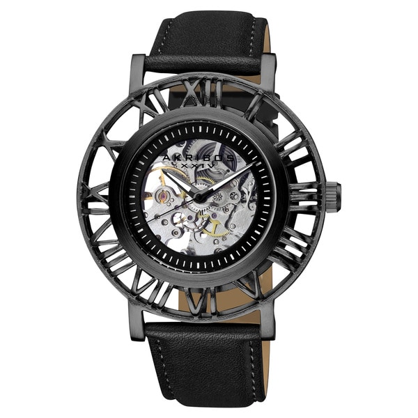 Akribos XXIV Mens Stainless Steel Silvertone Mechanical Skeleton