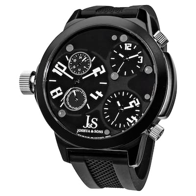 Joshua & Sons Men's Quartz Triple Time Zone Rubber White Strap Watch with Black Dial
