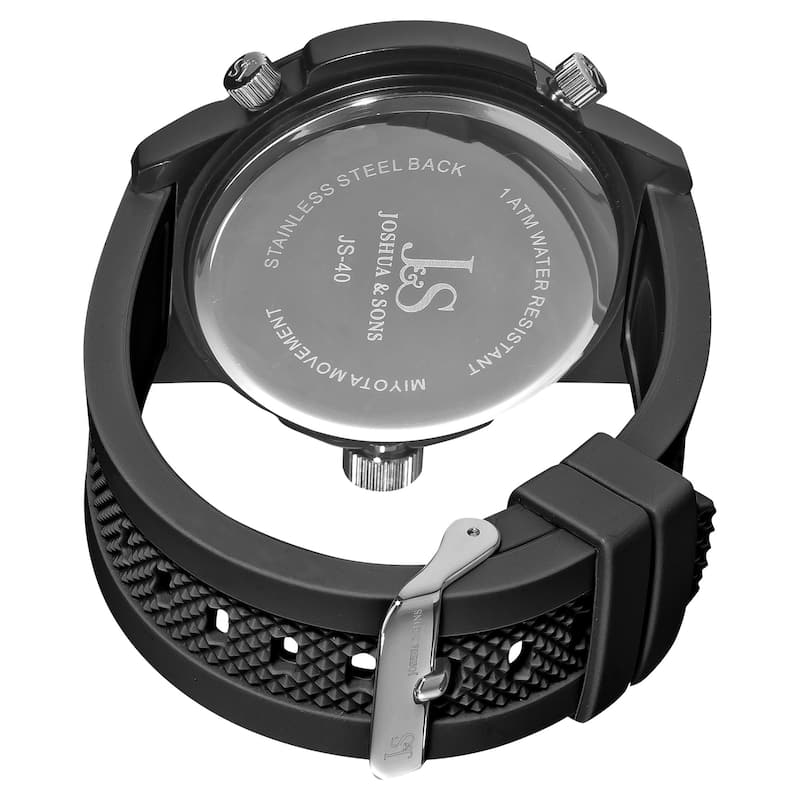Joshua & Sons Men's Quartz Triple Time Zone Rubber White Strap Watch with Black Dial