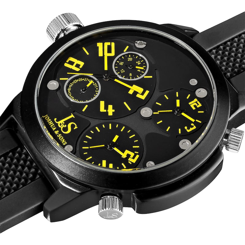 Joshua & Sons Men's Quartz Triple Time Zone Black Rubber Strap Watch