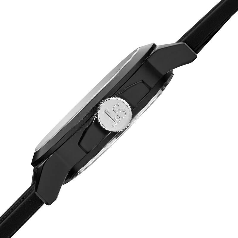 Joshua & Sons Men's Quartz Triple Time Zone Black Rubber Strap Watch