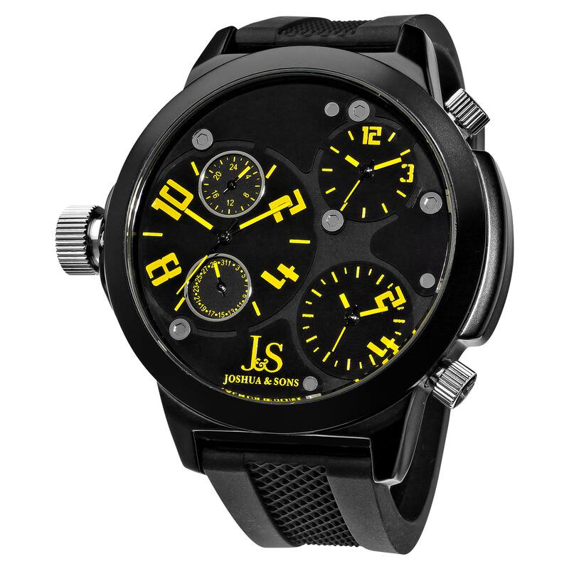 Joshua & Sons Men's Quartz Triple Time Zone Black Rubber Strap Watch