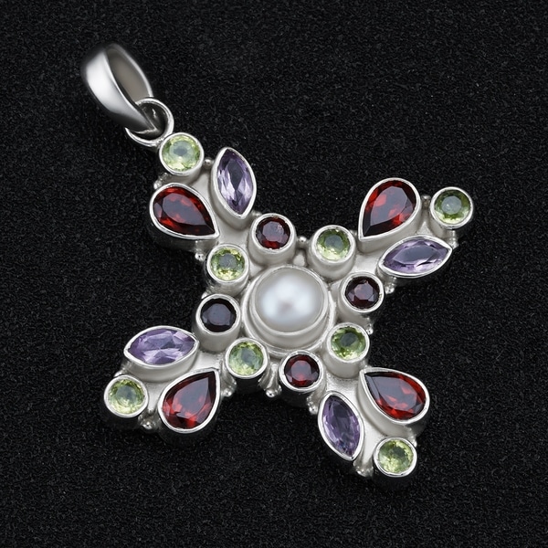 Free Shipping Multi-Cut 925 Silver Handmade Gemstone Jewelry Pendant