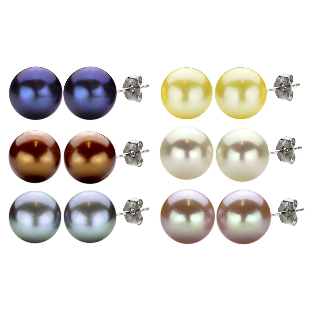 DaVonna High-luster Freshwater Pearl Stud Earrings (10-11 mm)
