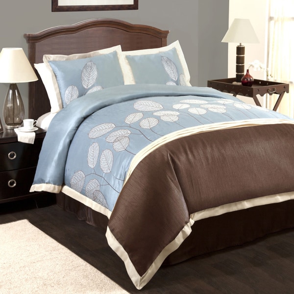 Lush Decor Lydia Blue/Brown 4 piece Comforter Set  