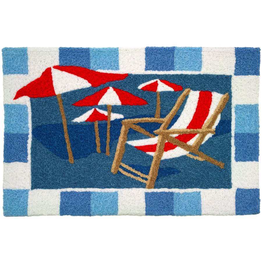 Beach Chair and Umbrellas Blue Indoor/ Outdoor Rug - multi