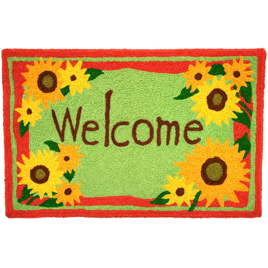 Welcome Sunflowers Red Indoor/ Outdoor Rug