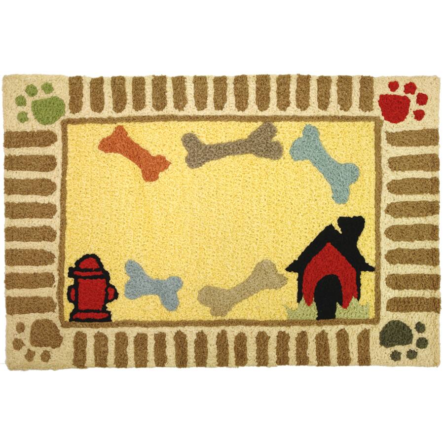 Doggie Bones Embroidery Brown Indoor/ Outdoor Rug