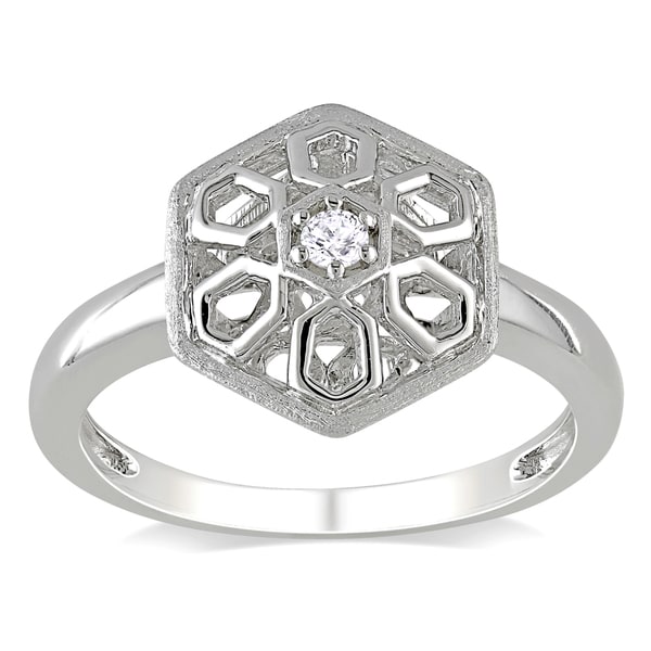Miadora Sterling Silver Geometric Diamond Accent Ring
