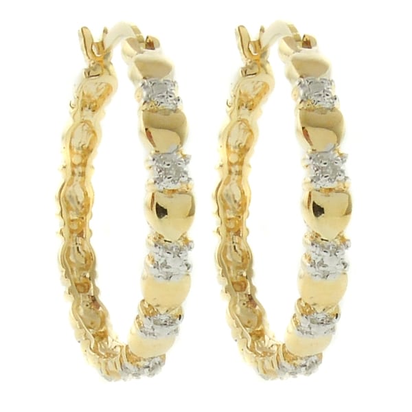Finesque 18k Two tone Gold Overlay Diamond Accent Heart Hoop Earrings Finesque Diamond Earrings
