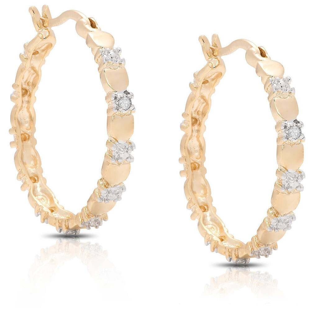 Finesque 14k Gold Overlay Heart Diamond Accent Earrings with Red Bow Gift Box