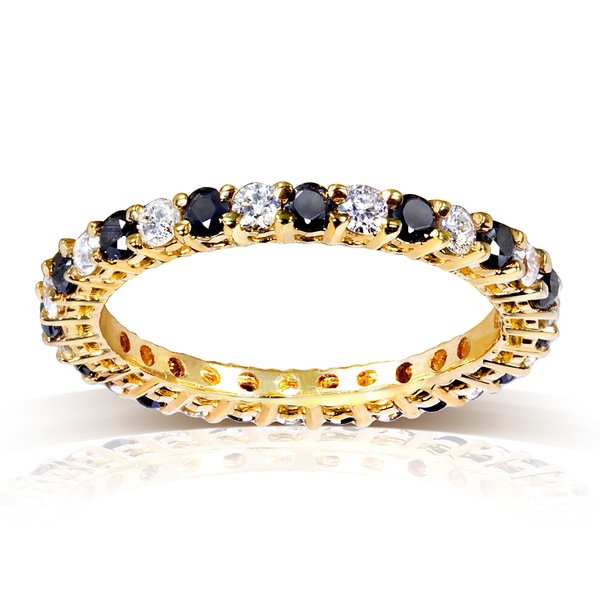 Annello 14k Yellow Gold 1ct TDW Black and White Diamond Ring (G-H, I1-I2)
