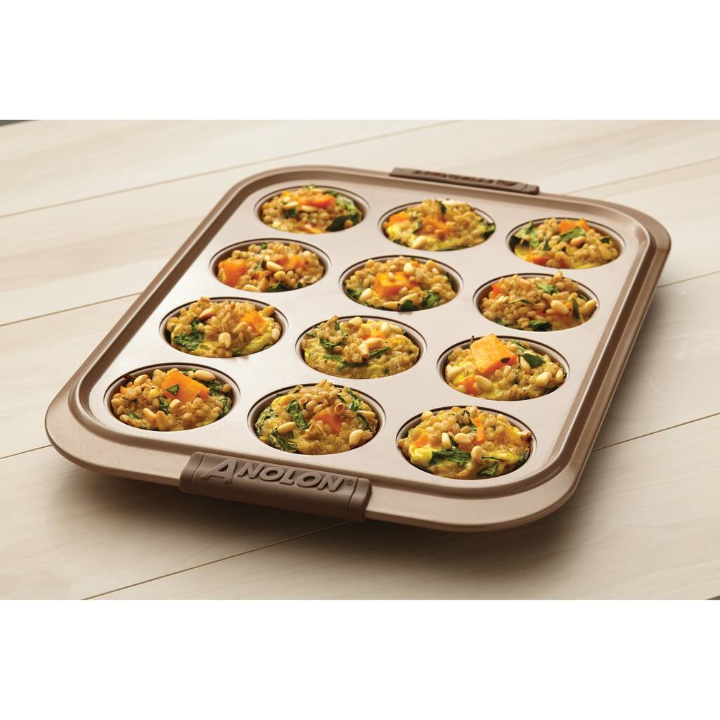 Anolon Advanced Bronze Nonstick Bakeware 12-cup Muffin Pan with Silicone Grips