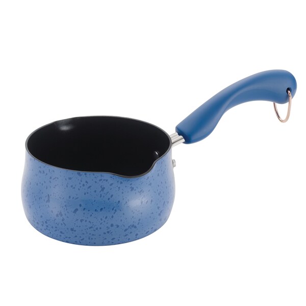 Paual Deen Signature Porcelain Speckled Blueberry 1-quart Open Saucepan with Pour Spouts