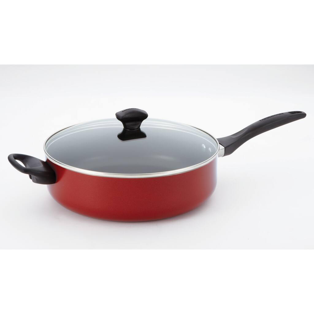 Farberware Dishwasher Safe Nonstick 5-quart Covered Jumbo Cooker with Helper Handles, Red