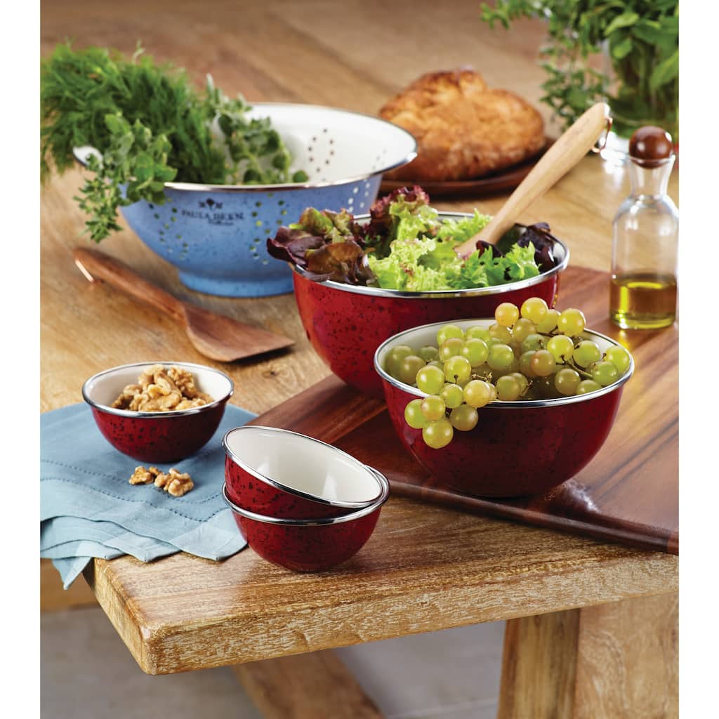 Paula Deen Signature Enamel on Steel 2-piece Mixing Set: 1.5-quart and 3-quart Mixing Bowl, Red