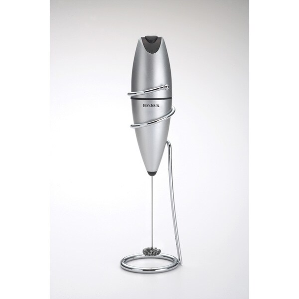 Electric Milk Frother Handheld Battery Operated Mixer With Stainless Steel Stand