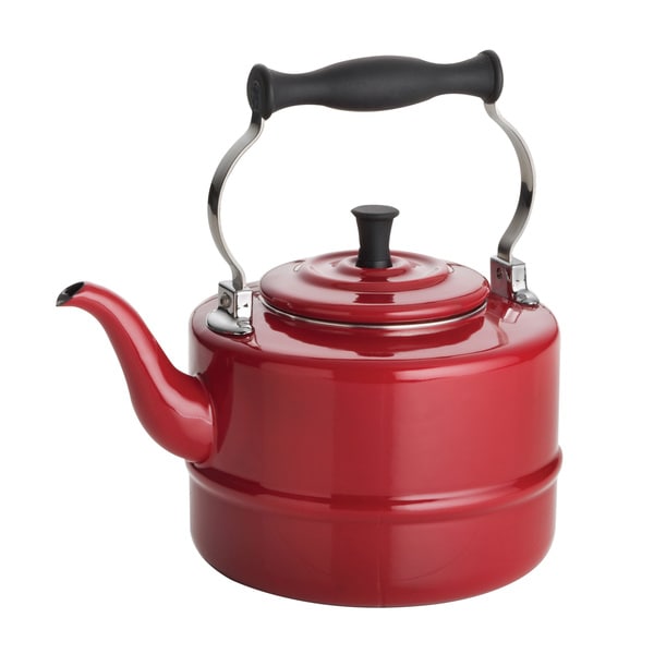 BonJour Red Porcelain Enameled 2 quart Coffee/ Tea Kettle  