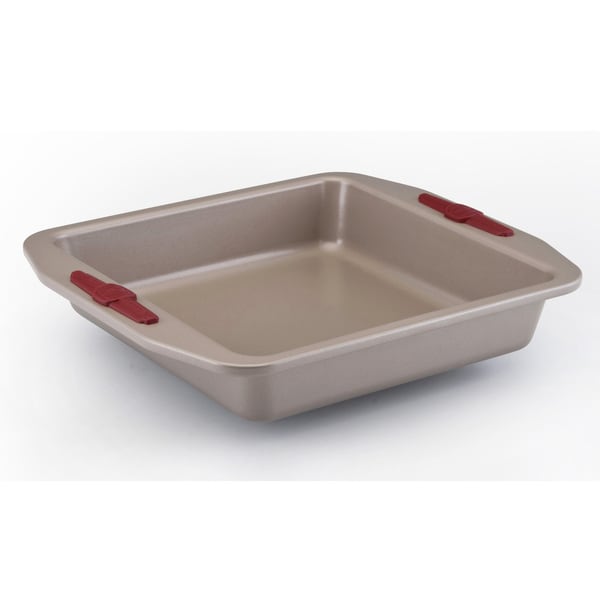 Paula Deen Signature Nonstick Bakeware 9 inch Champagne with Red Silicone Grips Square Cake Pan Bed Bath Beyond 7469359