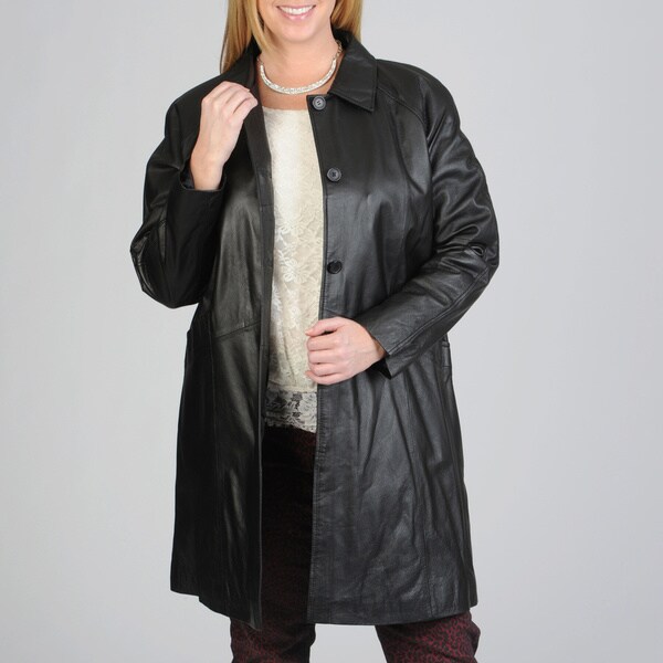 women's plus size leather swing coats