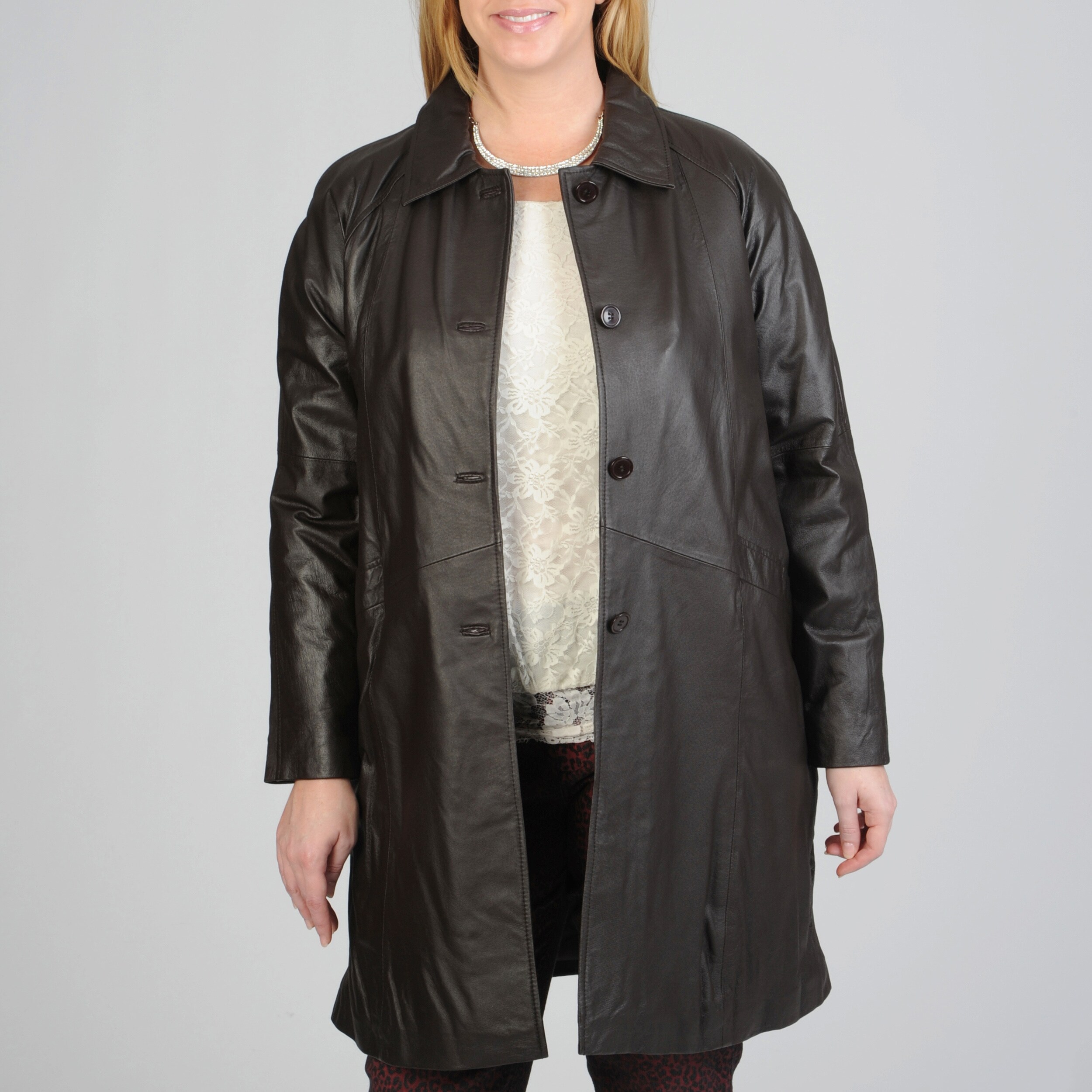 women's plus size leather swing coats
