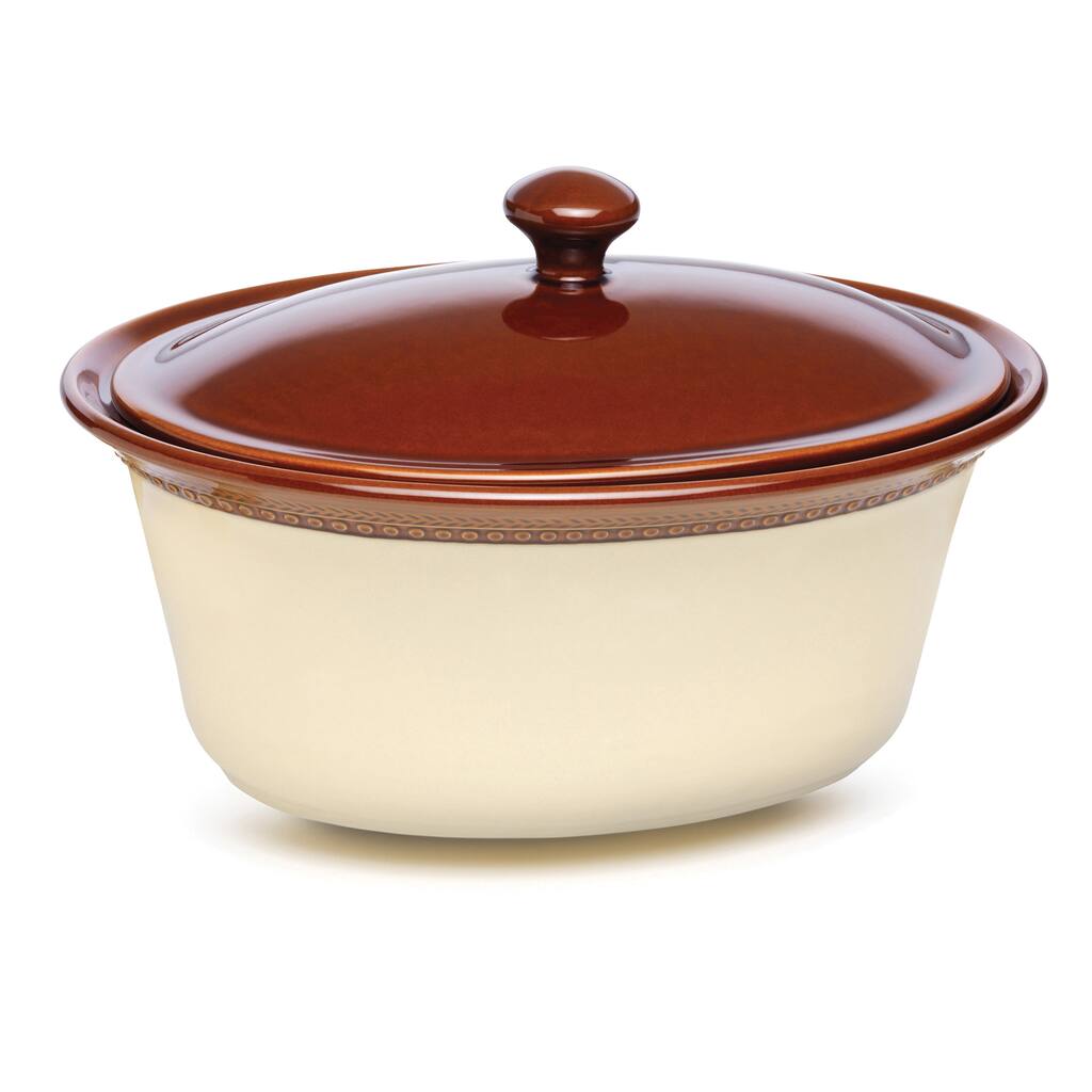 Paula Deen Signature Stoneware Southern Gathering 3.5-Quart Brown Covered Oval Casserole Dish