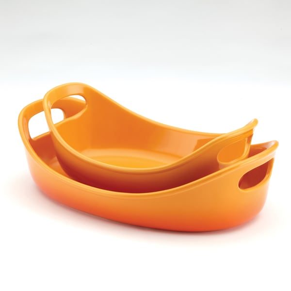 Rachael Ray Stoneware 2 Piece Gradient Orange Bubble & Brown Cookware Set Rachael Ray Ceramic Bakeware