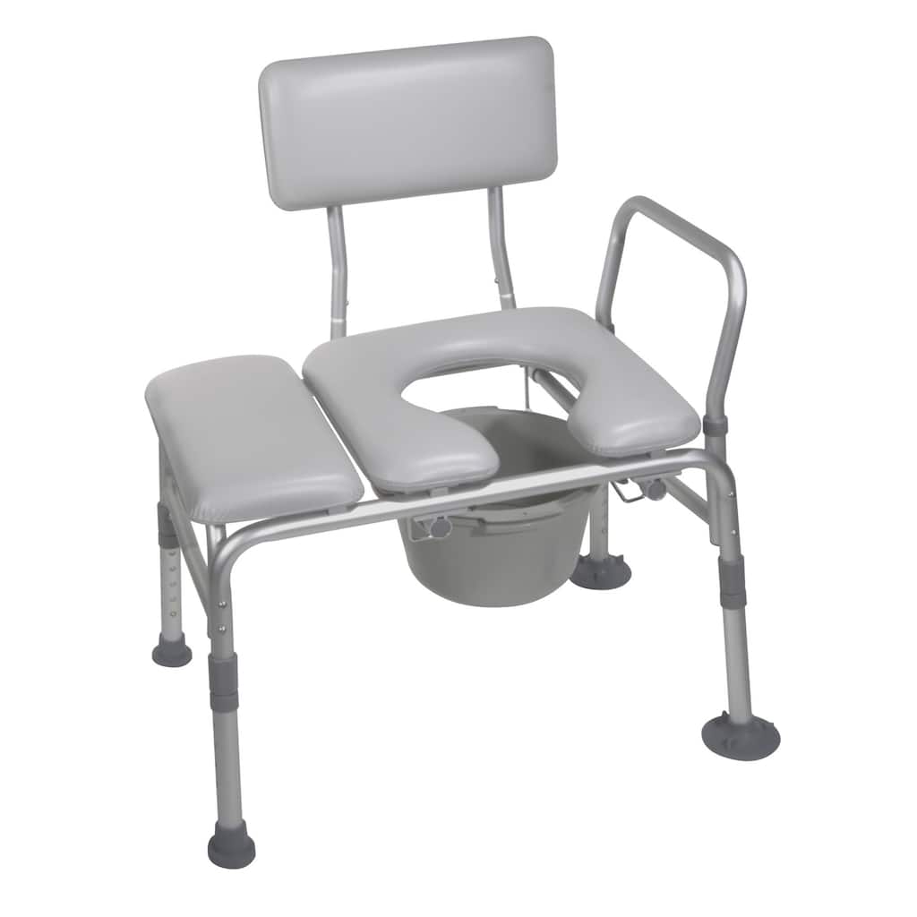 Drive Medical Padded Seat Transfer Bench with Commode Opening - Gray