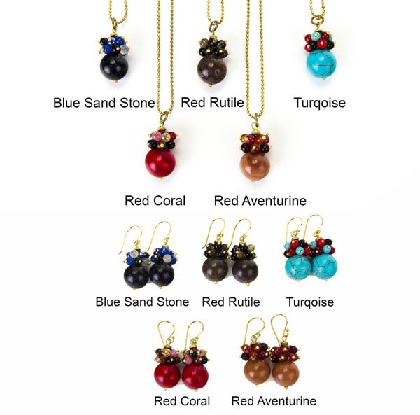 Elegant Stone and Quartz Necklace and Earrings Set (Thailand)