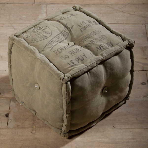 Shop Stamped Army Canvas Pouf Ottoman (India) Free Shipping Today