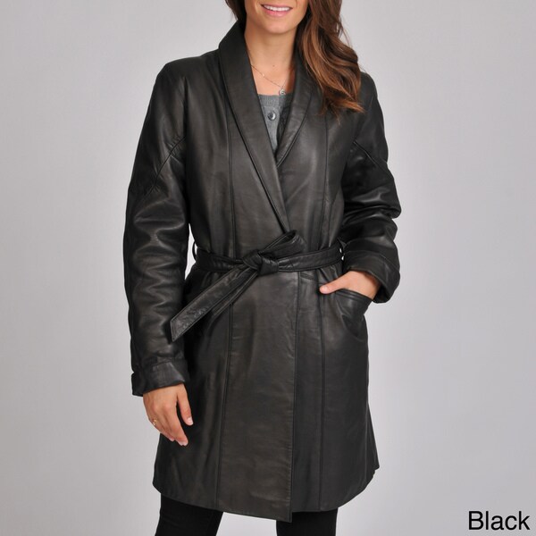Excelled Women's Lambskin Leather Belted Wrap