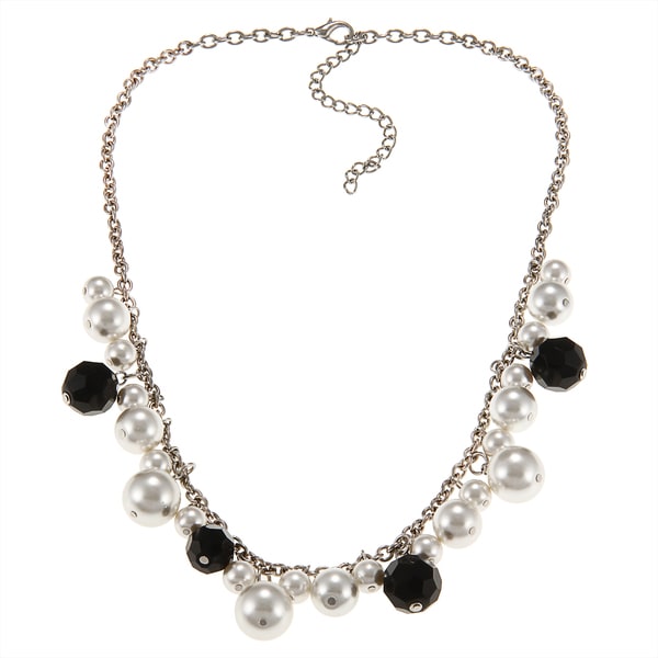 Alexa Starr Silvertone Black Glass and White Faux Pearl Necklace