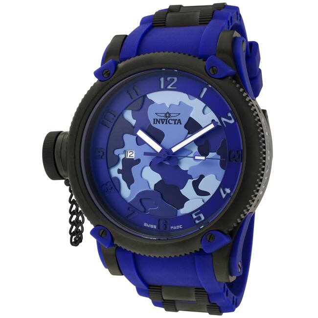 Invicta Men's 'Russian Diver/Siberian Tiger' Blue Rubber Watch