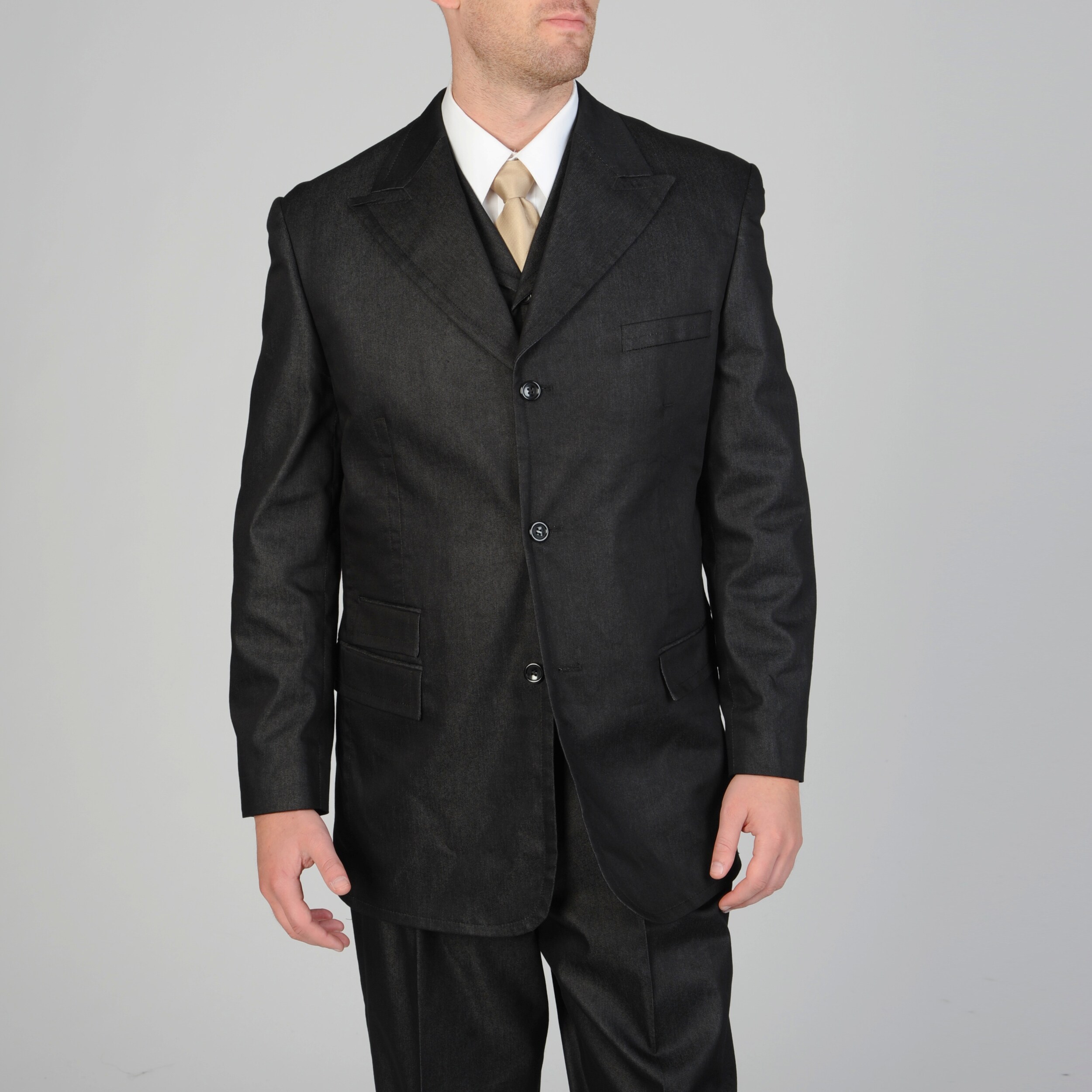 Caravelli Fusion Mens 3 piece Black Vested Suit