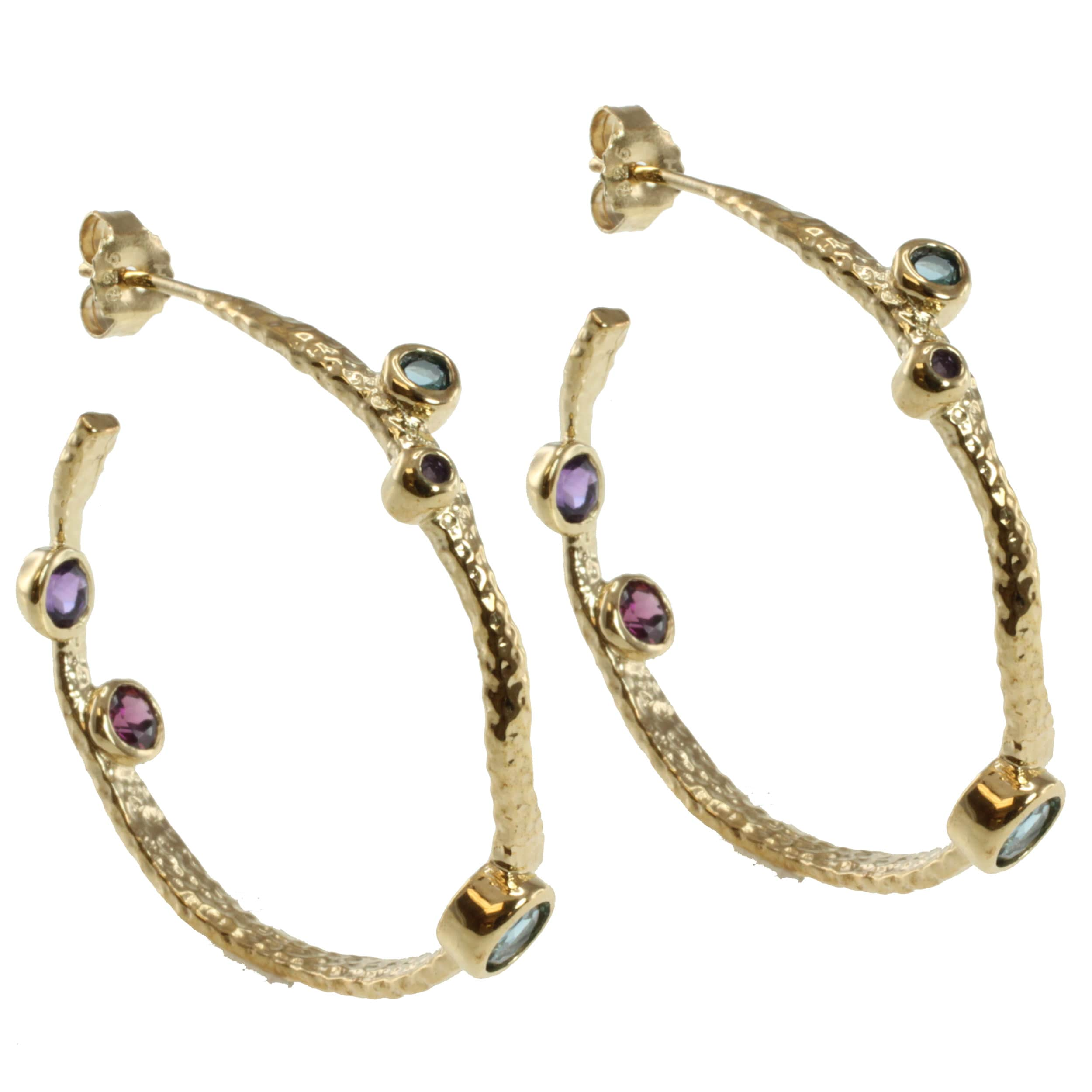 Michael Valitutti Two tone Blue Topaz, Amethyst and Rhodolite Earrings