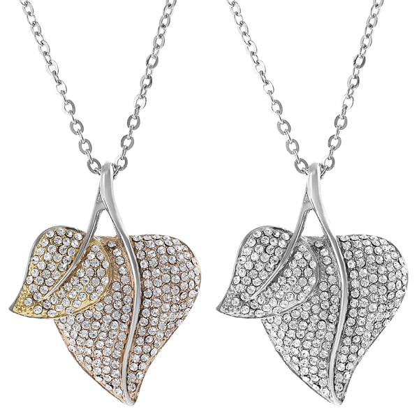 Journee Collection Steel CZ Vintage Double Leaf Necklace Journee Collection Fashion Necklaces