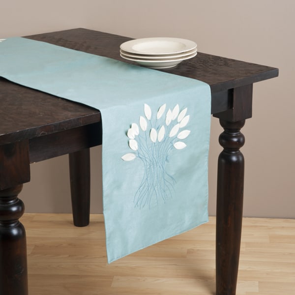 Kitchen Linens Aqua Color Leaf Design Runner Table Linens