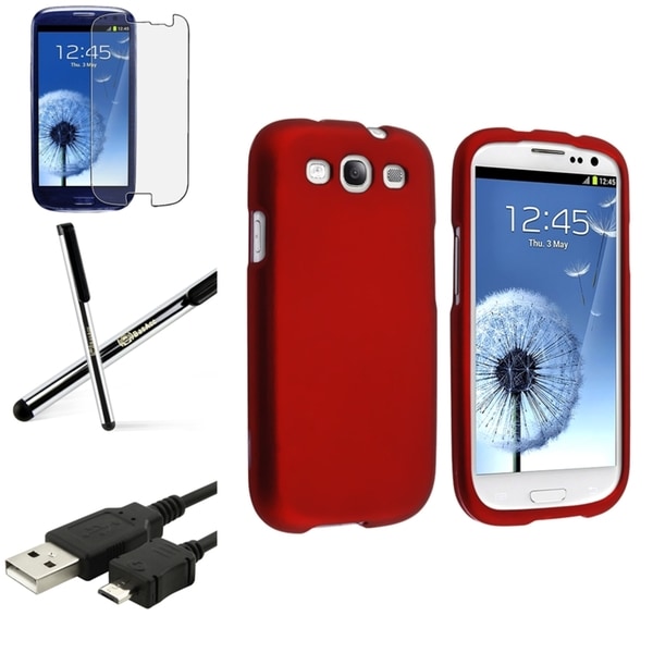 INSTEN Red Phone Case Cover/ Screen Protector/ Stylus for Samsung Galaxy S3