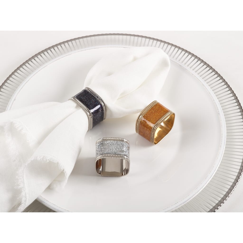 Sparkling Square Design Napkin Rings (Set of 4)
