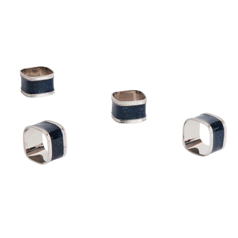 Sparkling Square Design Napkin Rings (Set of 4) - Black - Set of 4